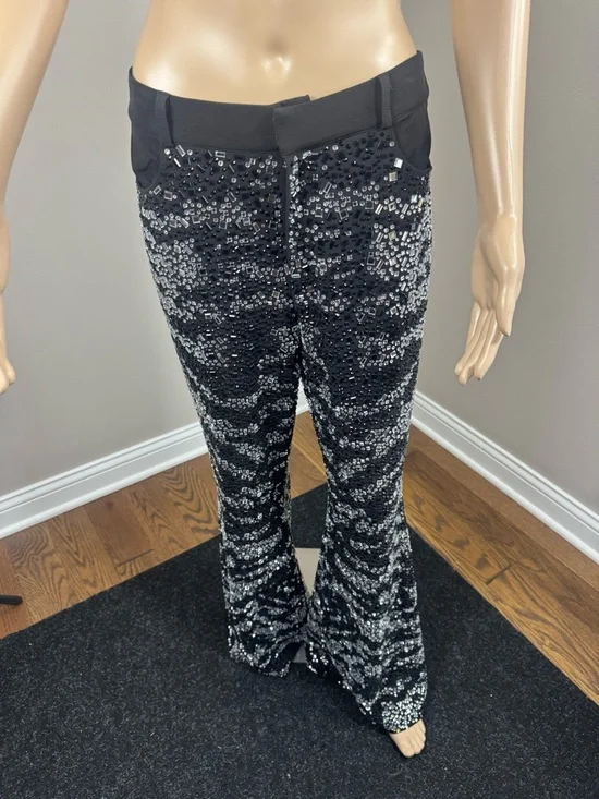 AKIRA Black Rhinestone Flare Pants Crystal Embellished Bell Bottom Pants Sm NWT - Picture 3 of 6